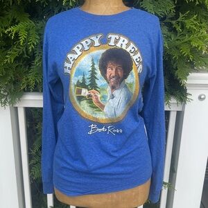Bob Ross; Vibrant Blue 90’s Style Graphic Long Sleeve T-Shirt; Men’s S; NWOT